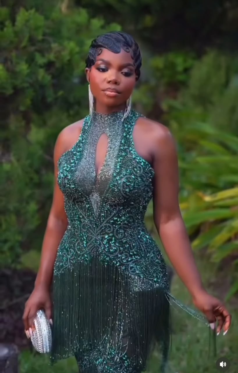 Glamorous Nigerian prom dress style with crystal details