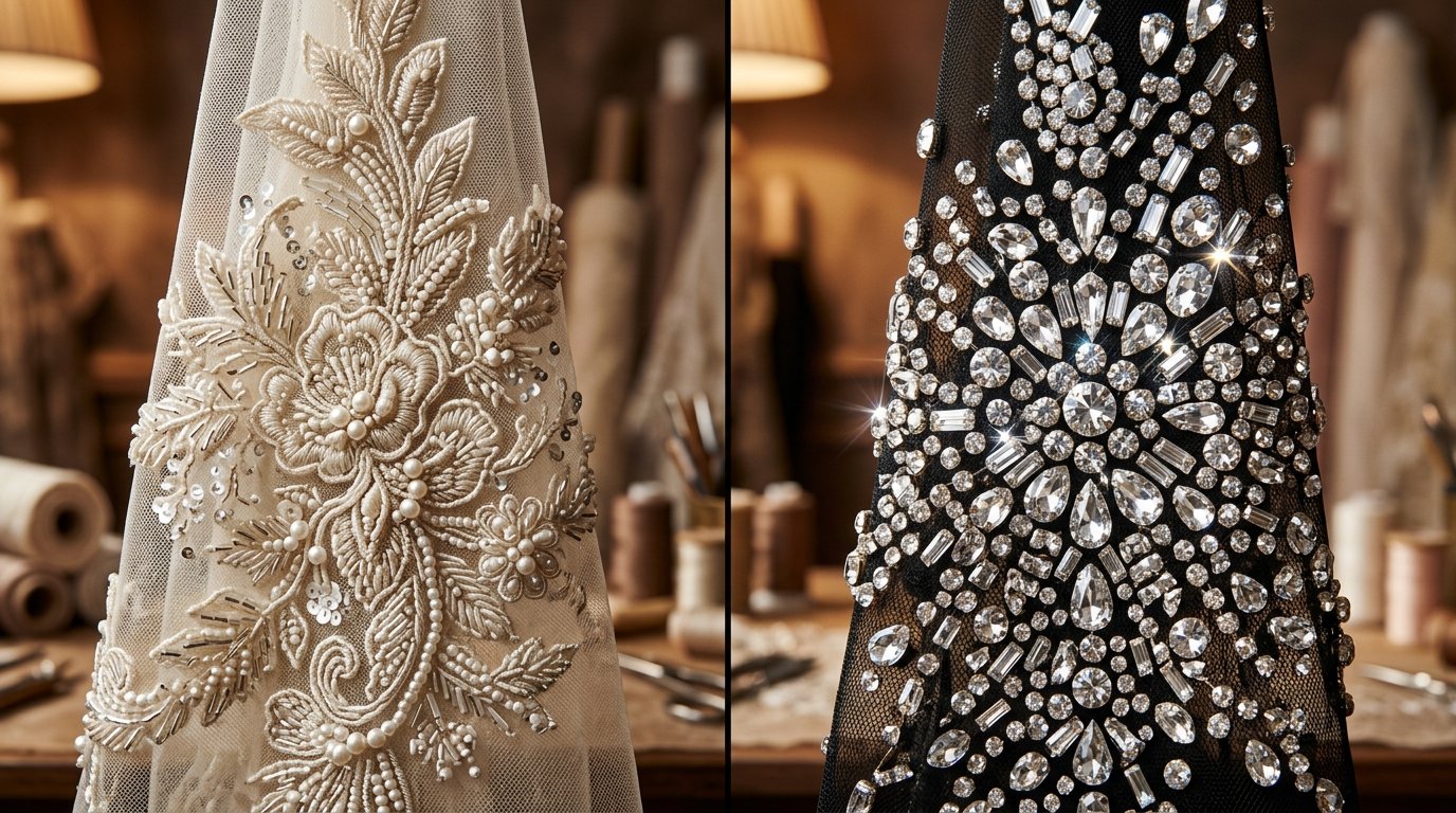 Luxury beaded and crystal fabrics compared