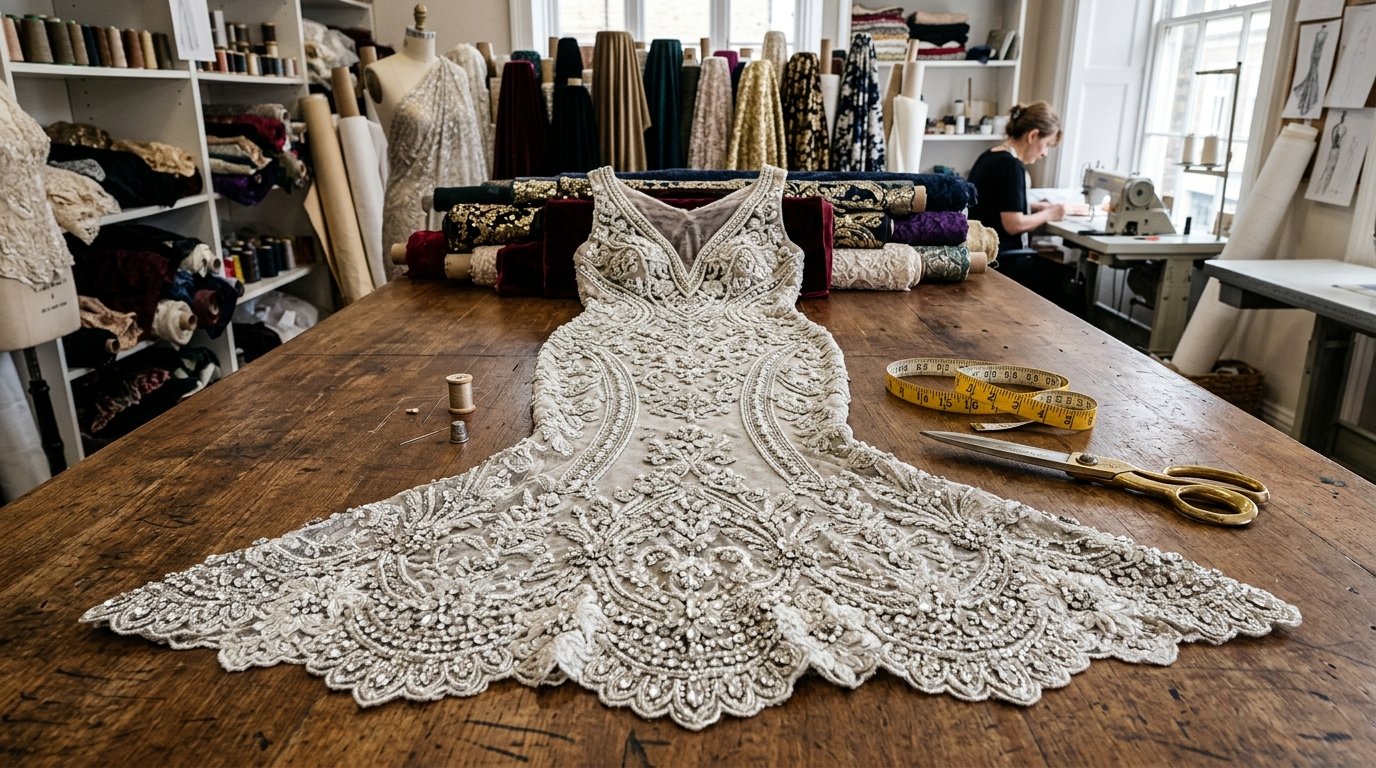 Luxury panel dress fabric couture layout