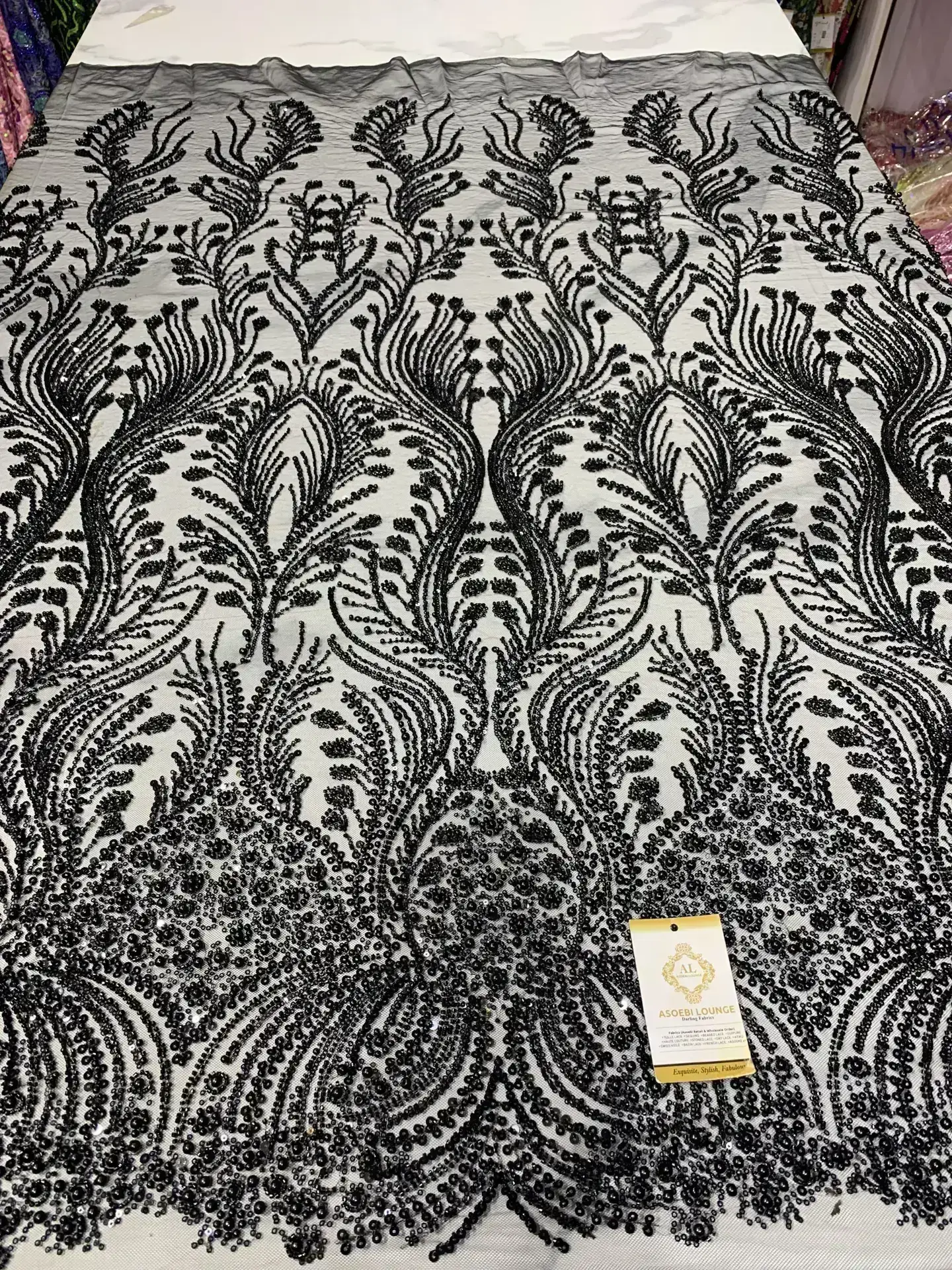 Winnie Black Beaded Fabric - Image 2