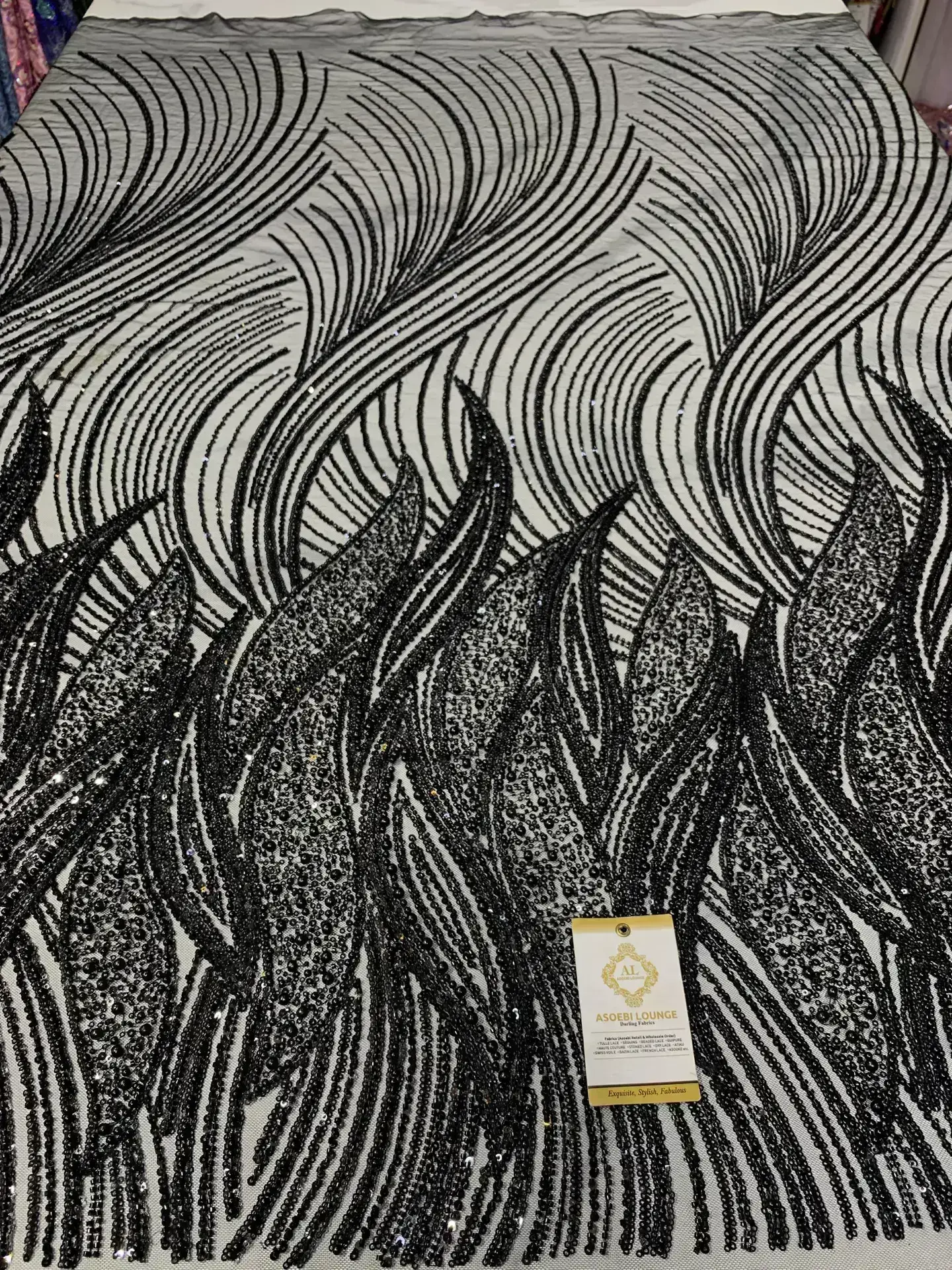 Aliyah Black Beaded Fabric - Image 2